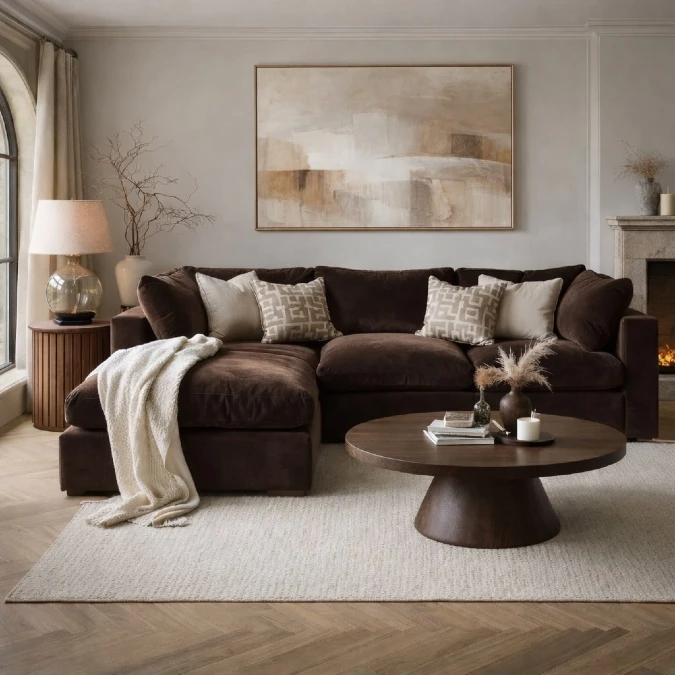Deep Brown Velvet Grounded by Neutral Textures
