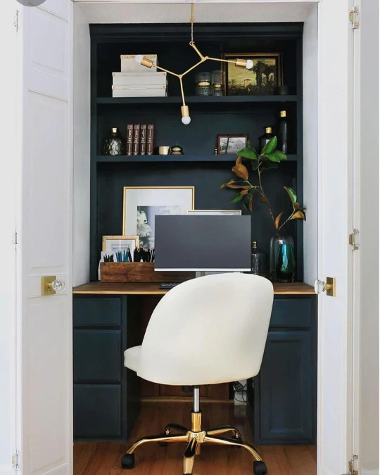 Deep Green Built In Closet Becomes a Jewel Box Office