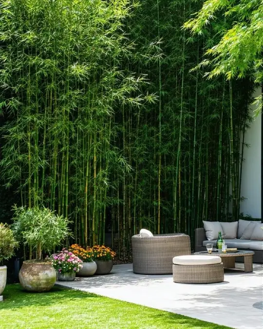 Dense Bamboo Screen With Modern Lounge