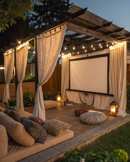Draped Wood Pergola Cinema