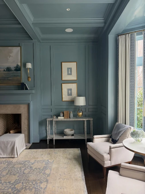 Dusty Blue Living Room With Cream Furniture