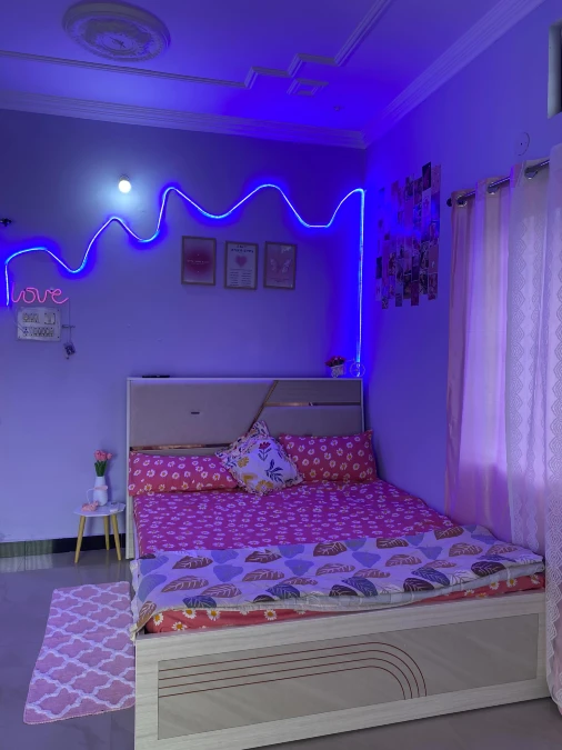 Dynamic Blue Neon Accents And Floral Patterns