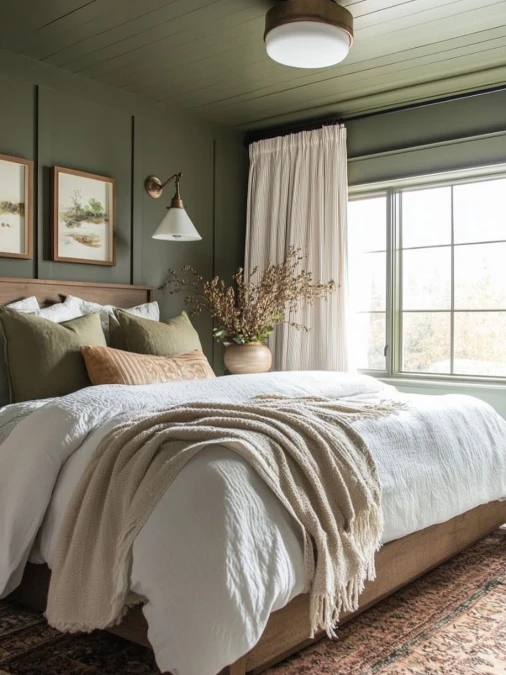 Earthy Olive Green Bedroom With Organic Textures
