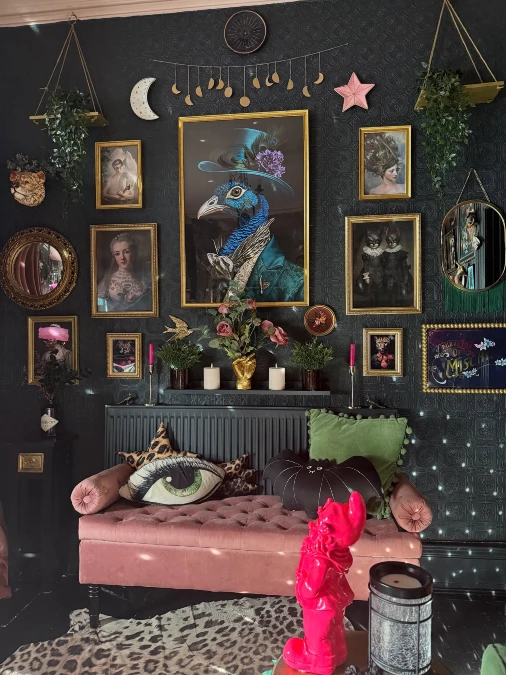 Eccentric Art Walls and Pastel Velvet