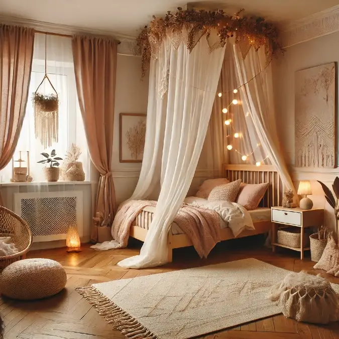 Ethereal Canopy Bed With Dried Botanical Details