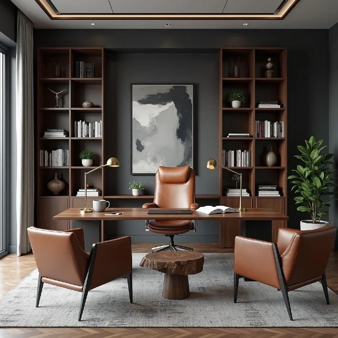 Executive Symmetry Bookshelves Frame The Whole Room