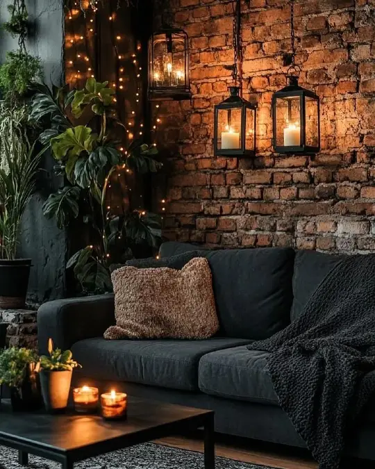 Exposed Brick and Hanging Lantern Light