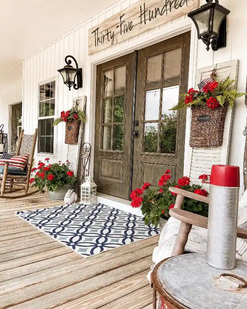 Farmhouse Double Doors with Woven Basket Door Wall Sconces