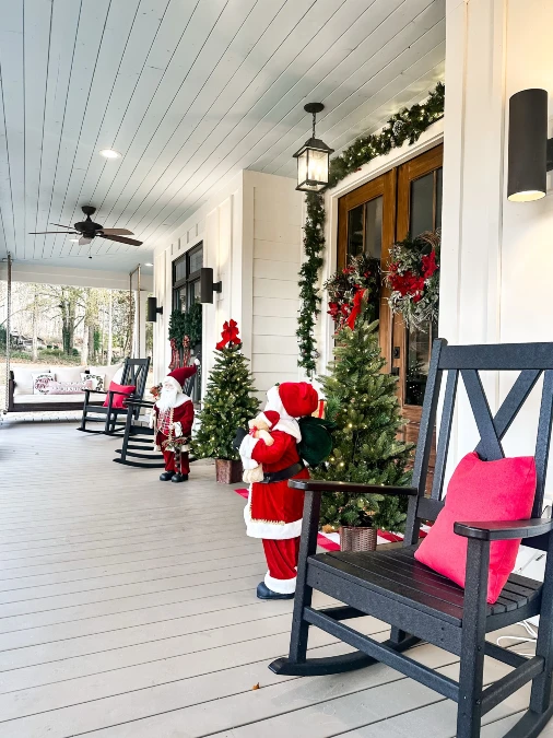 Farmhouse Porch with Classic Red Touches