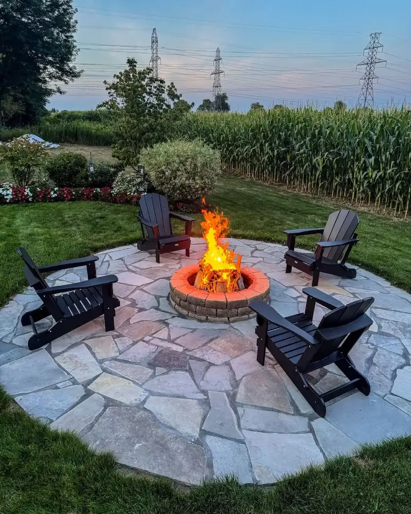  Flagstone Fire Pit Patio with Classic Adirondack Conversation Circle