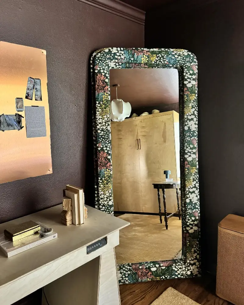 Floor Mirror Upholstered in Vibrant Floral Fabric