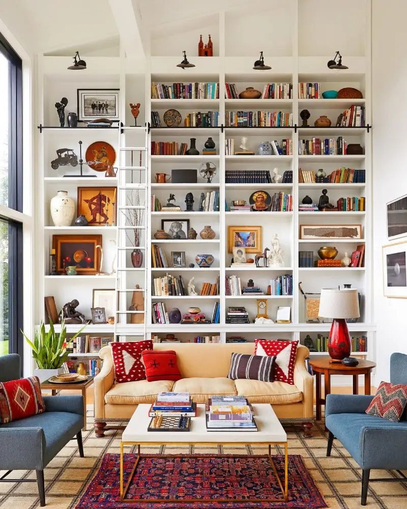 Floor-to-Ceiling Built-ins with Integrated Rolling Ladder