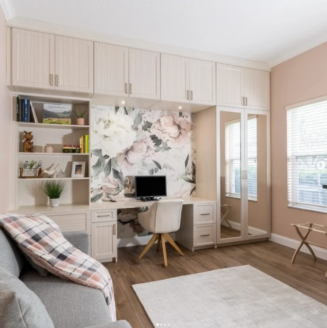 Floral Wallpaper Nook Hides a Built In Desk
