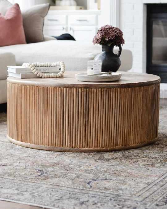 Fluted Wood Drum Table
