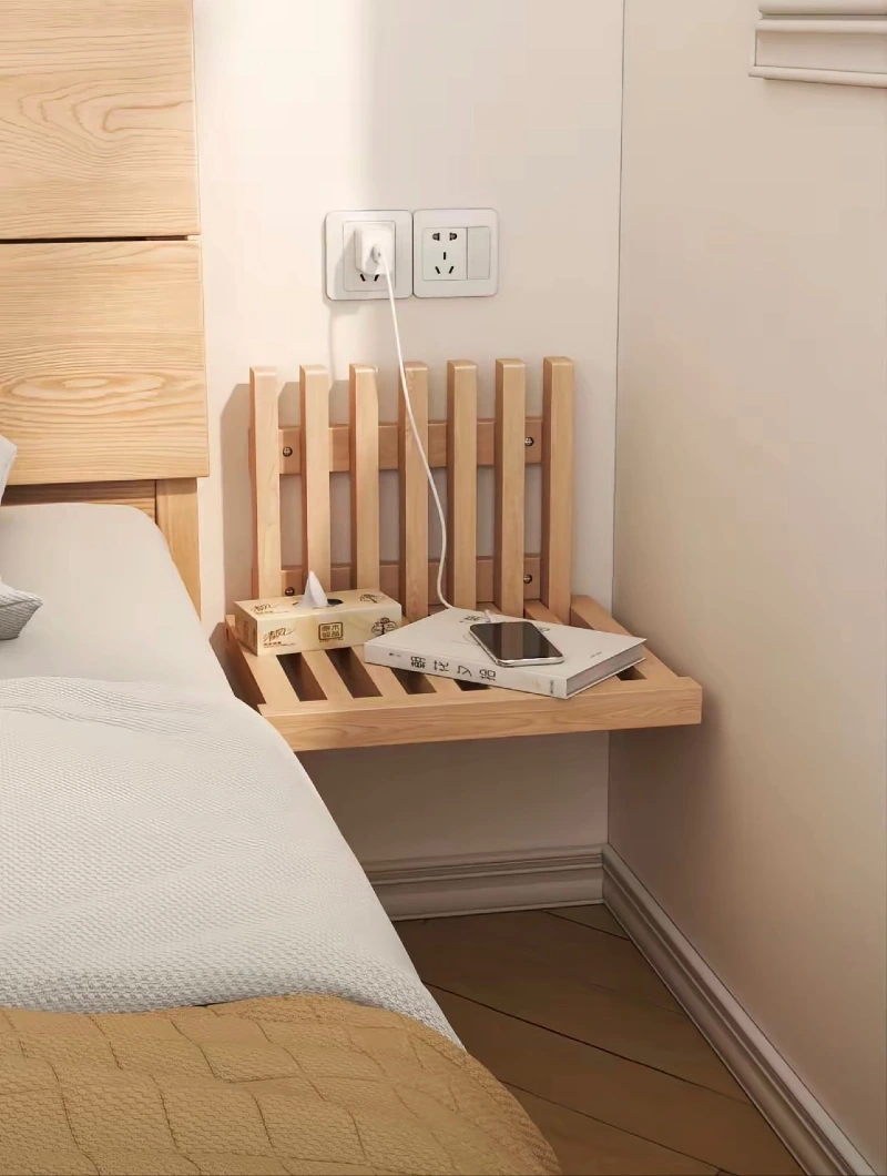 Fold Down Slatted Bedside Shelf with a Raised Back