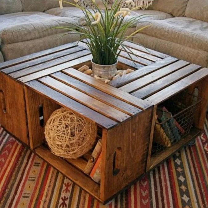 Four Wooden Crate Pinwheel Table