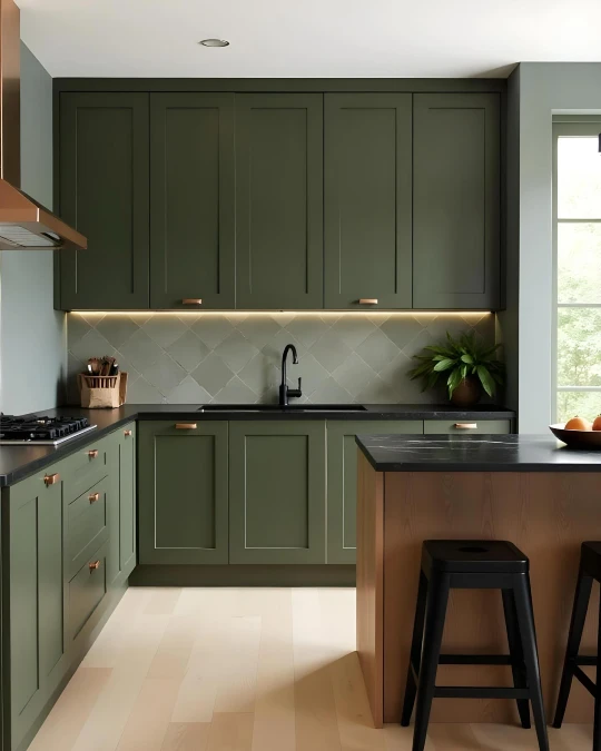 Full Drench Shaker Cabinets with Copper Accents
