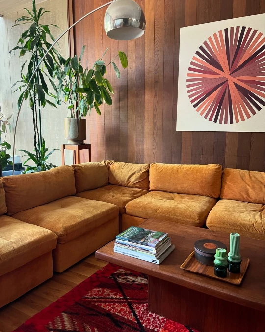 Geometric Art And Velvet Seating
