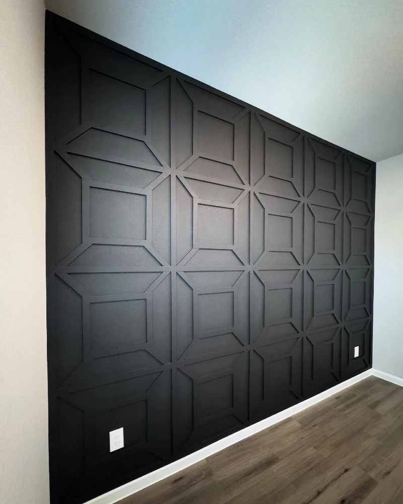 Geometric Octagon and Square Slat Wall with Matte Black Finish