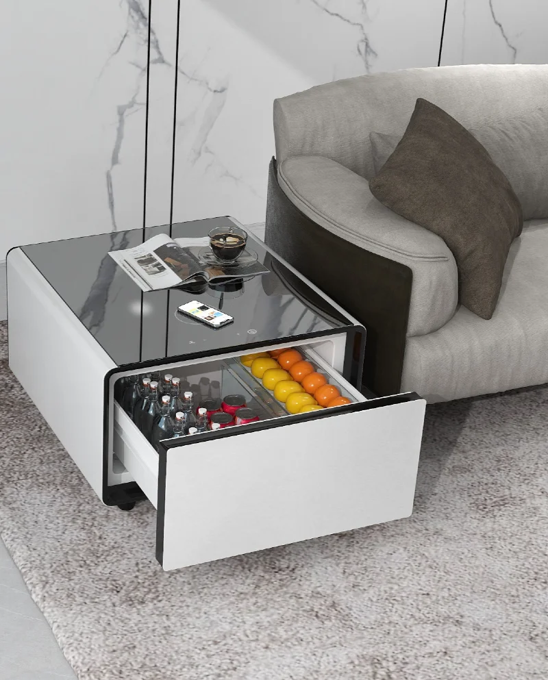Glass Top Coffee Table with Built In Refrigerated Drawer