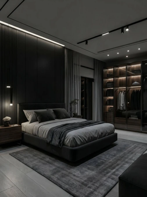 Glass Wardrobes And Track Lighting