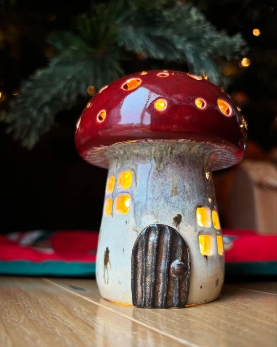 Glowing Ceramic Mushroom House Luminary