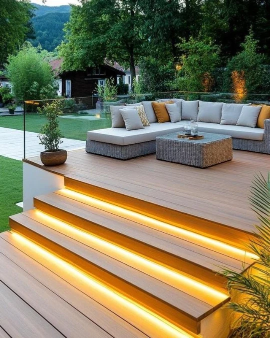 Glowing Stair Lights And Glass Railings