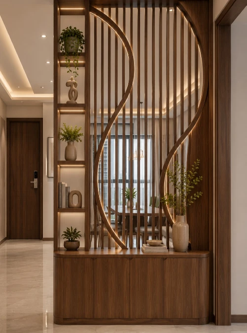 Glowing Walnut Slat Wood Partition