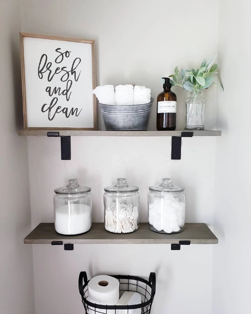Gray Floating Shelves with Glass Apothecary Jars