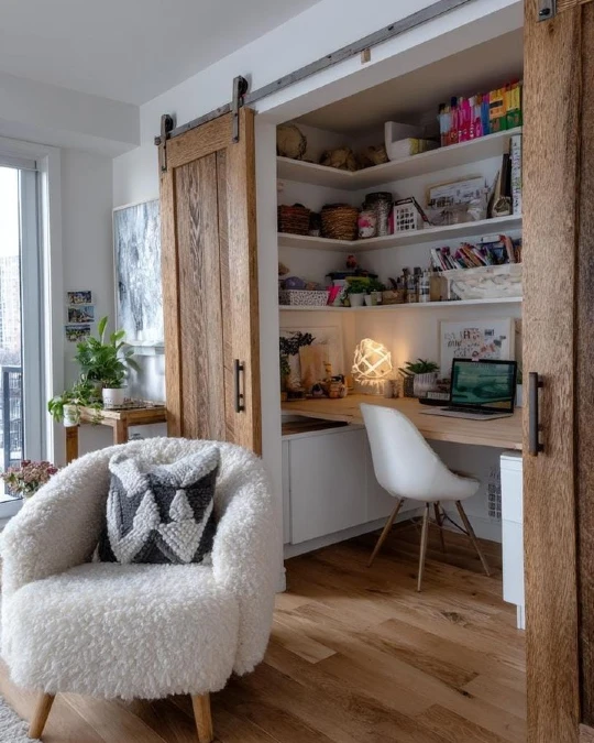 Hidden Closet Workspaces With Barn Doors