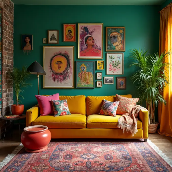 High Contrast Mustard and Emerald Layering