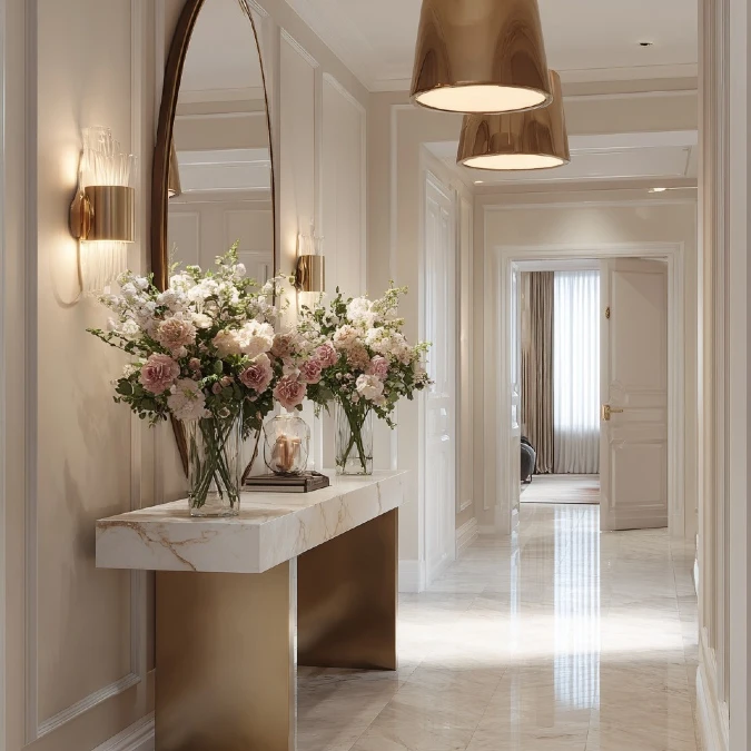 High Gloss Marble and Warm Brass Accents