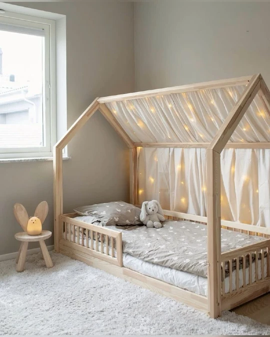 House Frame Bed With Glowing Canopy