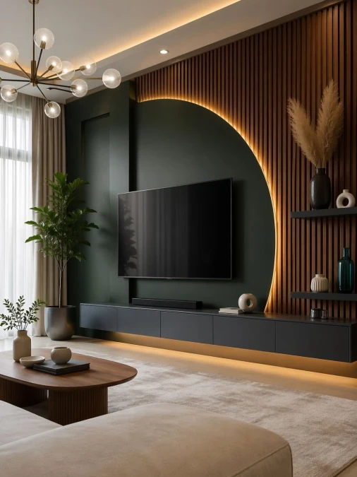 Illuminated Arch and Slat Feature Wall