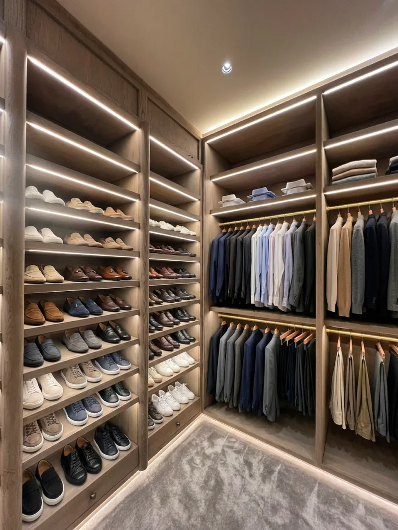 Integrated LED Lighting with Deep Oak Cabinetry