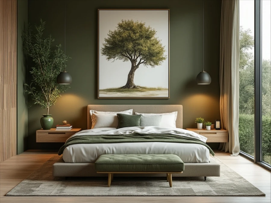Layer Forest Green Through a Calm Bedroom