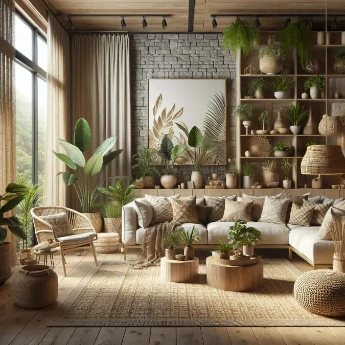 Layer Plants Through a Warm Textured Living Room