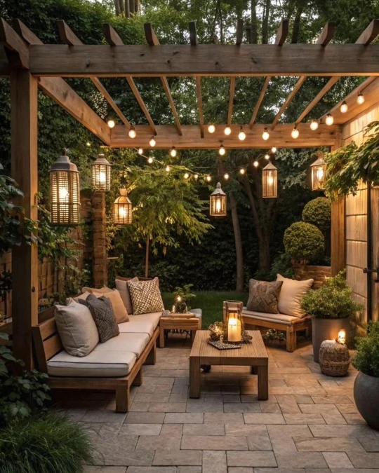 Layering Light Under a Wooden Pergola