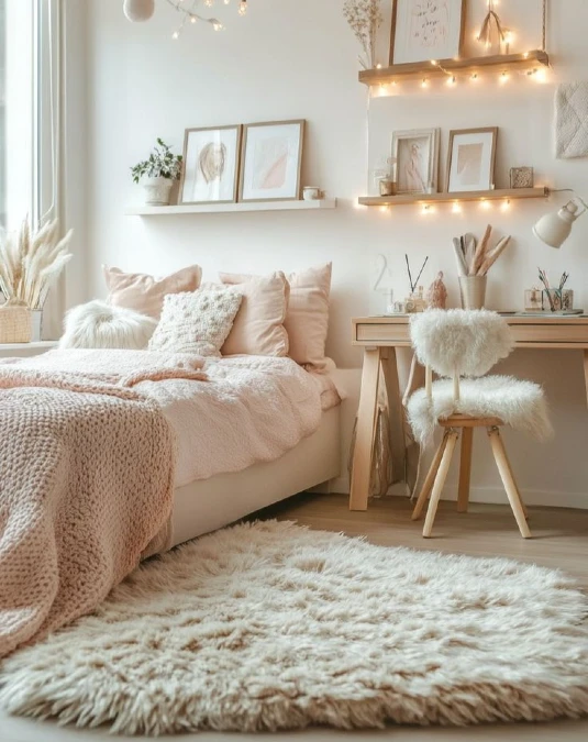 Light Wood And Fuzzy Textures For A Soft Study Space