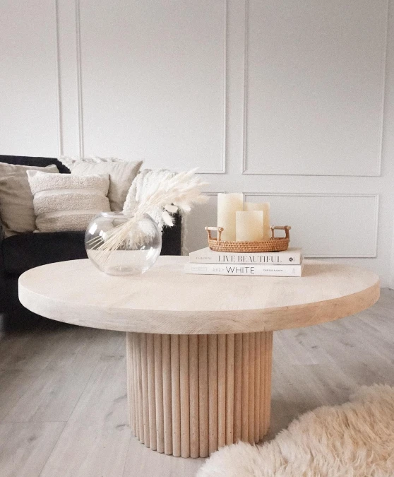 Light Wood Dowel Cylinder Table