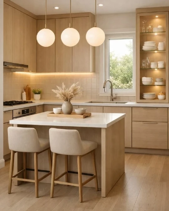 Lit Display Cabinet in the Corner Stores a Full Dish Set Without Using a Single Drawer