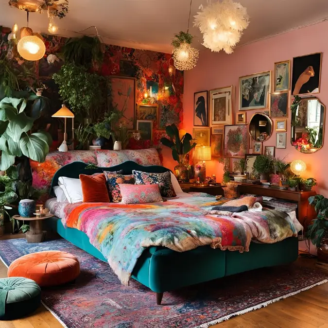Lush Botanical Layers and Warm Pink Walls