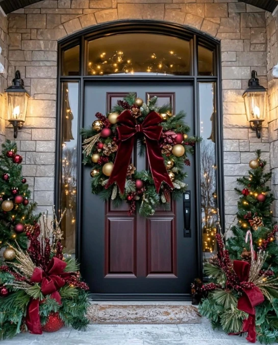 Matching Velvet Bows and Stone Facade