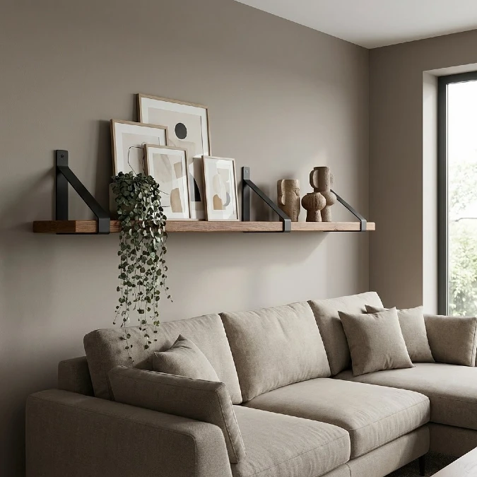 Minimalist Floating Wood Shelf Layering