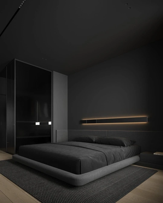 Minimalist Low Profile Bed With Smoked Glass