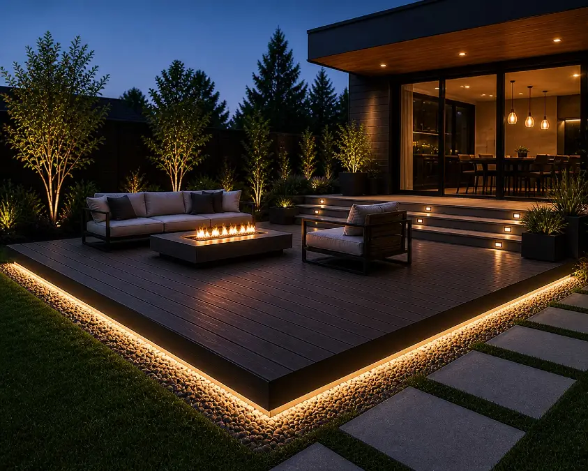 Modern Dark Wood And Hidden LED Lighting