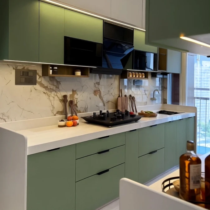 Modern Flat Panel Cabinets With Warm LED Lighting