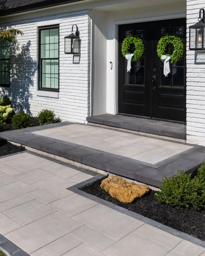  Modern Gray Paver Entry Walkway with Black Border Framing