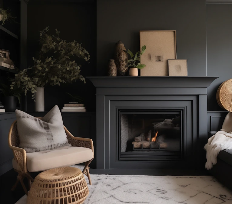 Moody Charcoal Walls and Woven Textures