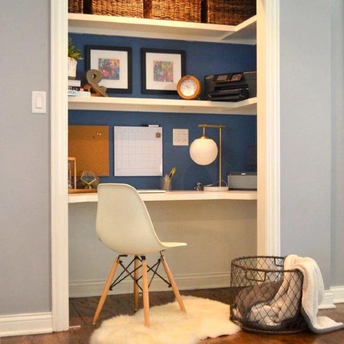 Navy Blue Accent Wall Closet Becomes a Study Nook